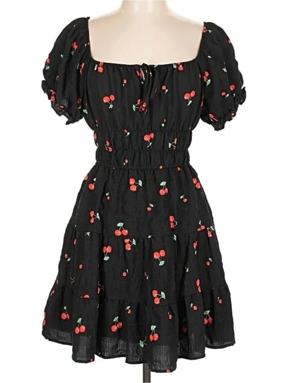 Liberty Love Black Cherry-Print Puff Sleeve Mini Dress